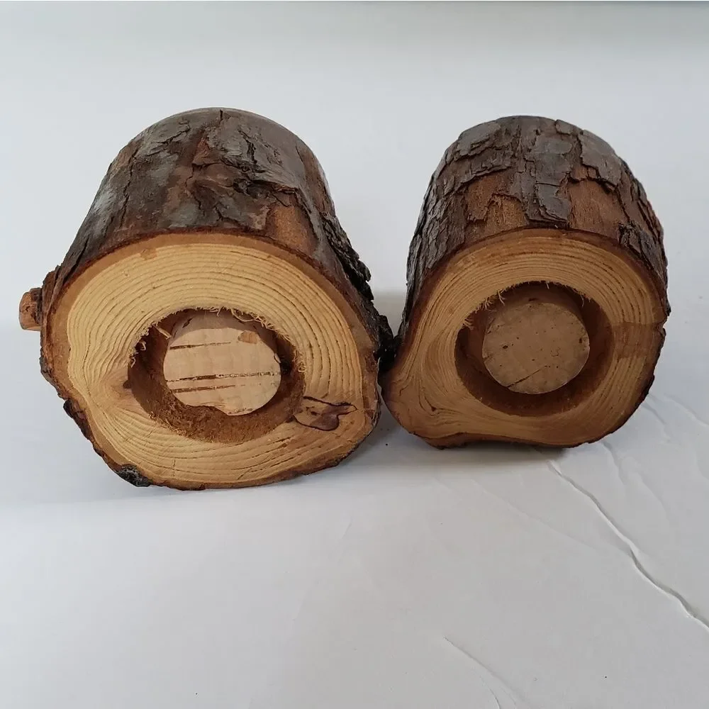 Natural Bark Wood Salt & Pepper Shakers